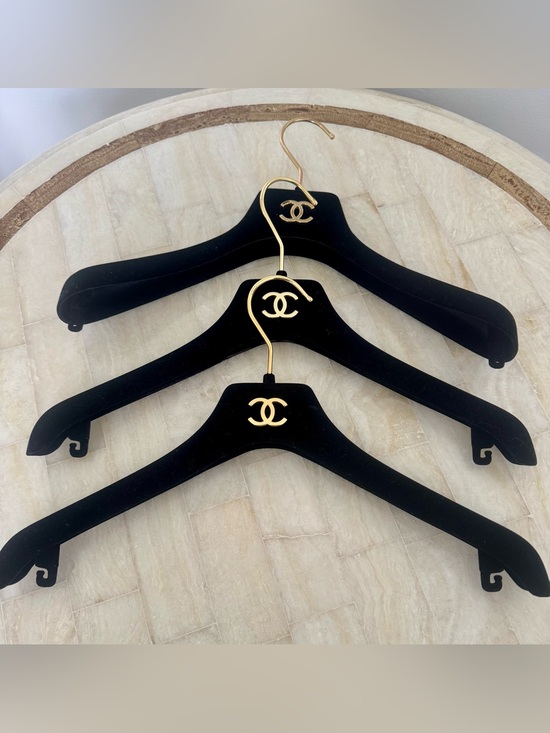 CHANEL Accessories - CHANEL Black Velvet Hangers with Gold CC Emblems - Set of 3